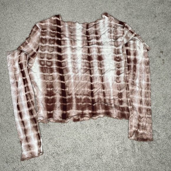 Brown tie dye raw hem long sleeve top - Picture 1 of 2